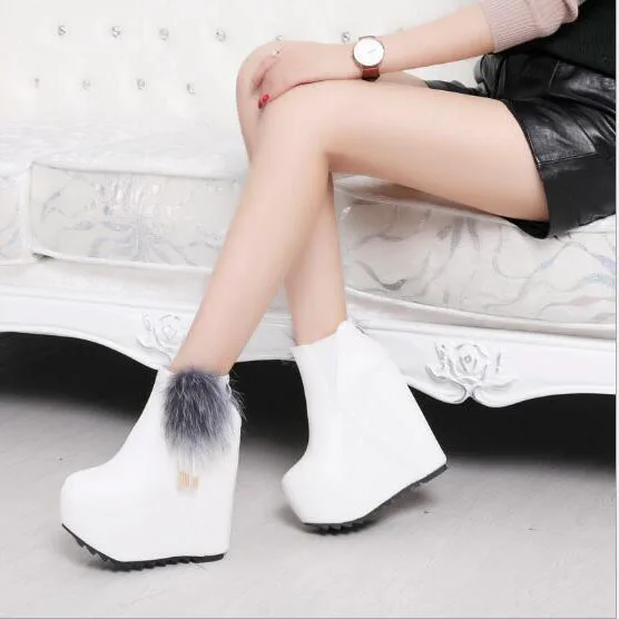 

2018 Women Waterproof Ankle boots Warm fur women's shoes Brand 16cm wedge insole length boots casual shoes ZYW-996-2