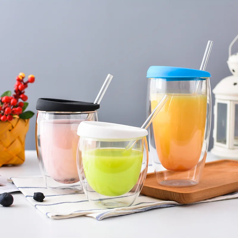 

Creative Double Milk Mug Anti-scalding Coffee Cup with Silicone Cover Modern Simple Lemon Juice Cup