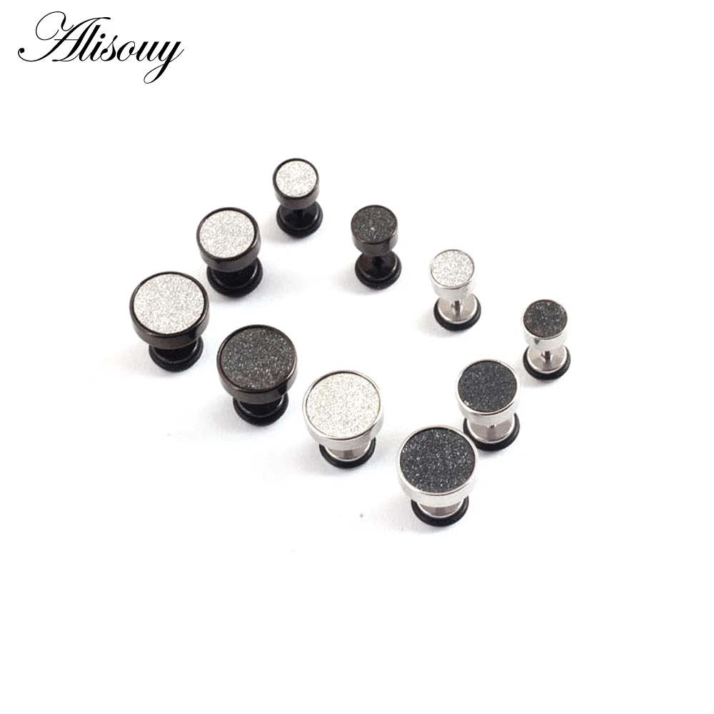 Alisouy Fashion Men's black silver 316L Stainless Steel Ear Studs Earrings 6/8/10mm Barbell Punk Gothic Piercing Jewelry for men - Image 2