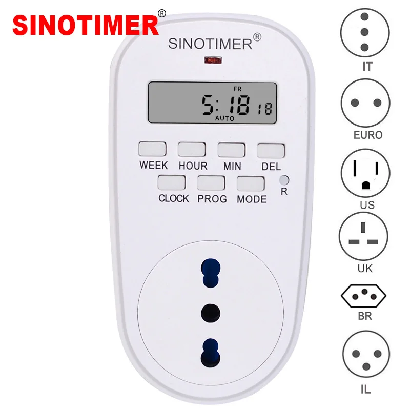 

220V 110V AC BR EU UK US IL IT Plug Digital Weekly Programmable Electrical Wall Plug-in Power Socket Timer Switch