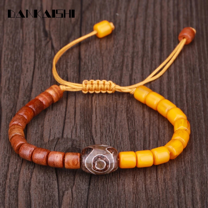 Dankaishi Cattle Bones Beeswax Beads Adjustable Bracelet Knitting Men