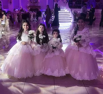 

Custom Made Flower Girl Dress For Wedding Lace Top Hollow Back Puffy Tulle Princess Girls Pageant Gowns Reasonable Price