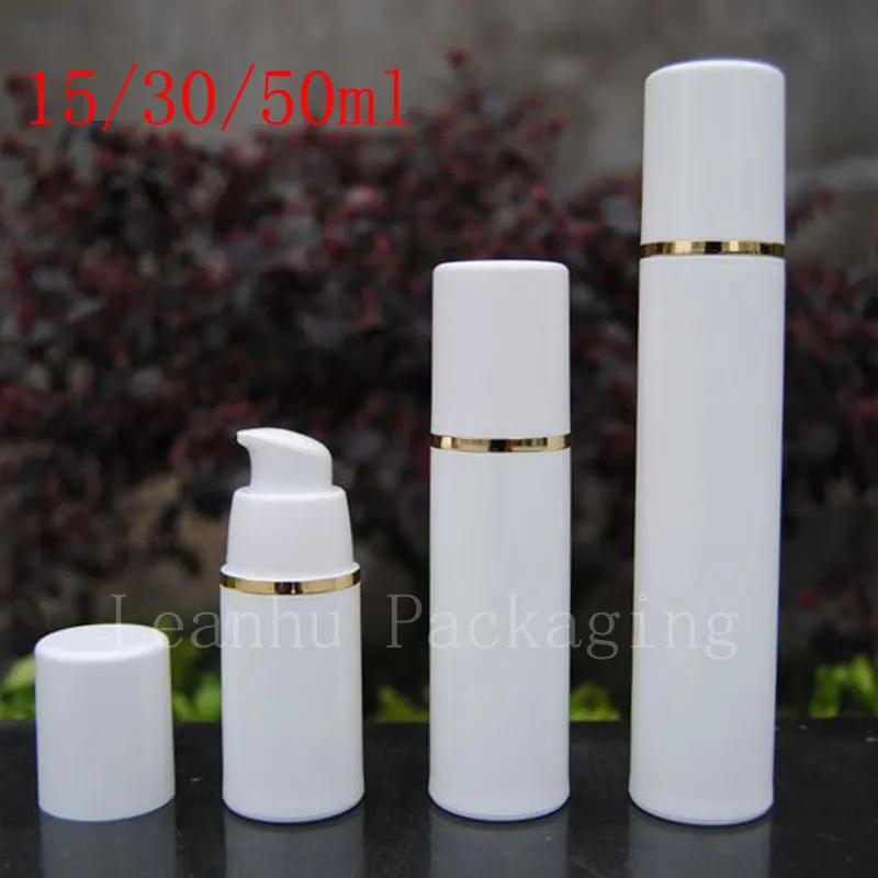 

Empty White Airless Lotion Cream Pump Plastic Container ,Travel Cosmetic Skin Care Cosmetic Bottle Airless Dispenser Gold Strip