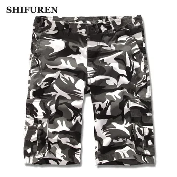 

SHIFUREN Summer Men Military Camouflage Cargo Shorts Multi-pocket Loose Causal Male Baggy Beach Shorts Overalls No Belt Big Size