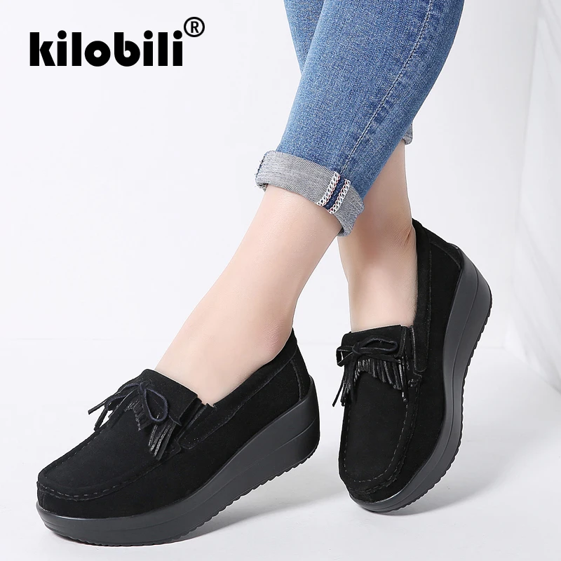 Kilobili/2019 Весенняя женская повседневная обувь из замши натуральная кожа на