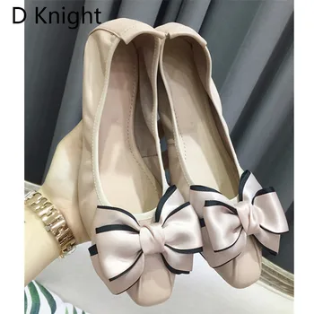 

2019 Spring Women's Loafers Soft Bottom Square Toe Shallow Mouth Female Ballet Flats Sweet Bow Dance Pregnant Women Single Shoes