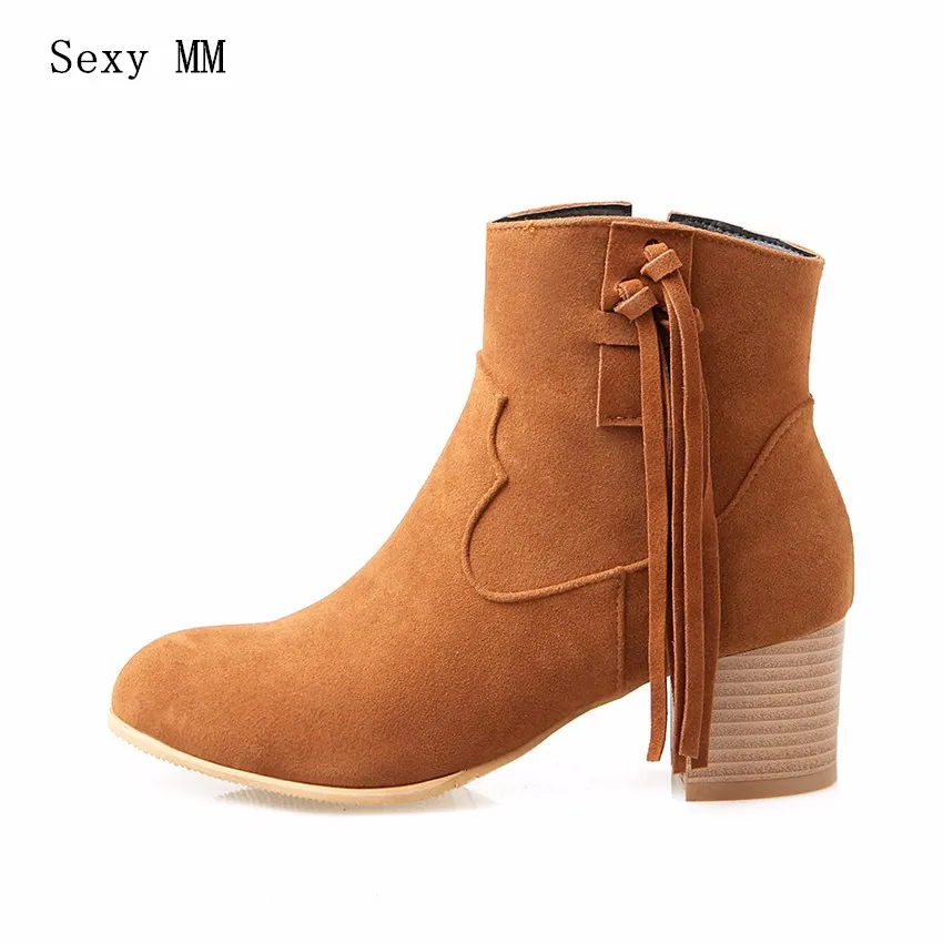 

Spring Autumn Women Ankle Boots Square Med High Heel Woman Short Boots Ladies Shoes botas Plus Size 34-40 41 42 43 44 45 46 47