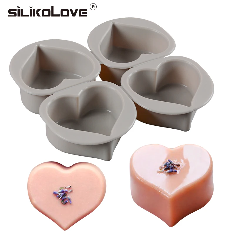 

SILIKOLOVE 4 Cavity 3D 100% Real Pure Silicone Soap Mold Heart Shape Handmade For Soap Making Bathroom Kitchen Easy To Clean