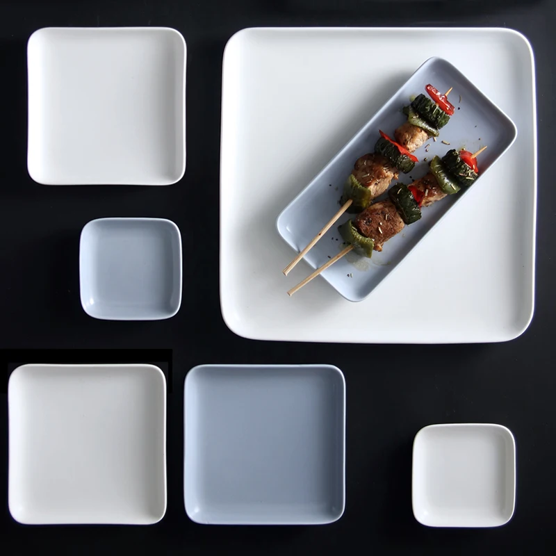 

Brief Ceramic Pigmented Fruit Dessert Plate Home Spaghetti Vegetables Western Food Dish Sushi Big Square Saucer Tableware Weidie