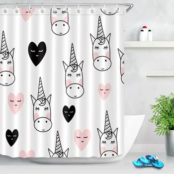 

LB 180*180 Cute Funny Unicorns White Pink Shower Curtains Waterproof Polyester Bathroom Curtain Fabric for Bathtub Home Decor