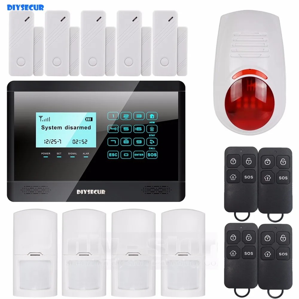 

DIYSECUR Wireless&Wired GSM Home Alarm System, Touch Panel, Flash Sensor, SMS Alerts, 850/900/1800/1900MHz