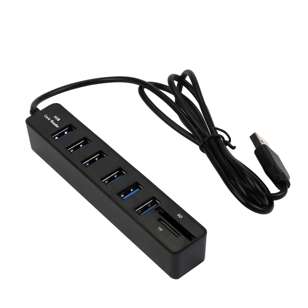 

2 in1 TF/SD Card Reader 2.0+ Fast Speed USB 2.0 6 Port Splitter HUB 6 Port USB Hub For Windows Vista/XP/8.1/7/8 #LR1