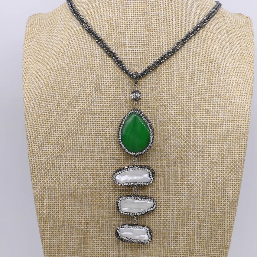 Сочетание цветов камня и длинные жемчужные подвески ожерелье Druzy ожерелье 2 мм гематит ожерелье из бисера драгоценные камни ювелирные изделия для Женская мода стиль 701