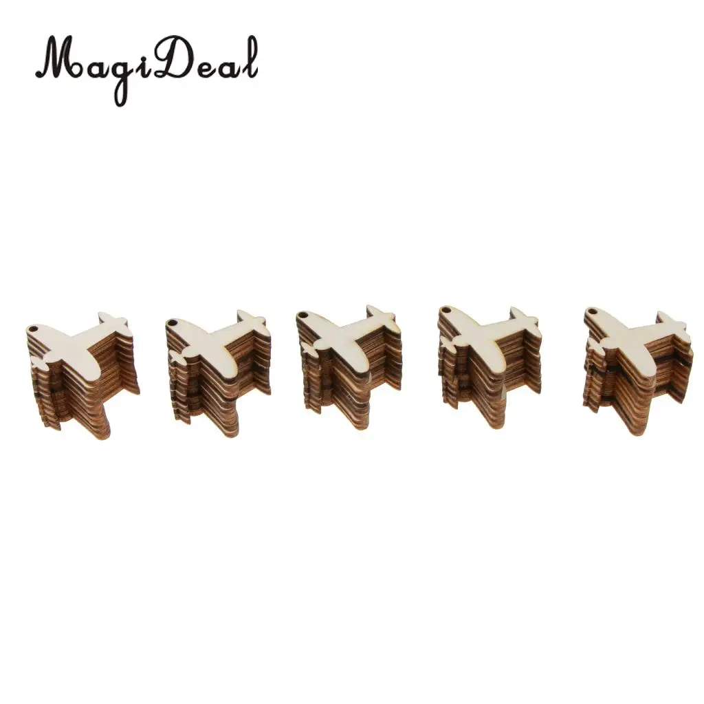 MagiDeal 50pcs Unpainted Blank Wooden Airplane Cutout Gift Tags Label Hanging Ornament Home Decor DIY Craft