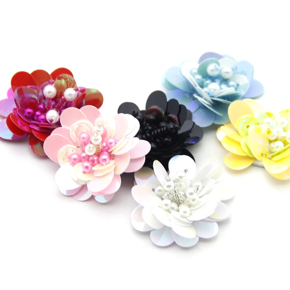 

david angie Sequin Non-woven Patch Flower Headwear Hair Accessories 5pcs,DIY Handmade Materials Clothing Decoration,5Yc5790
