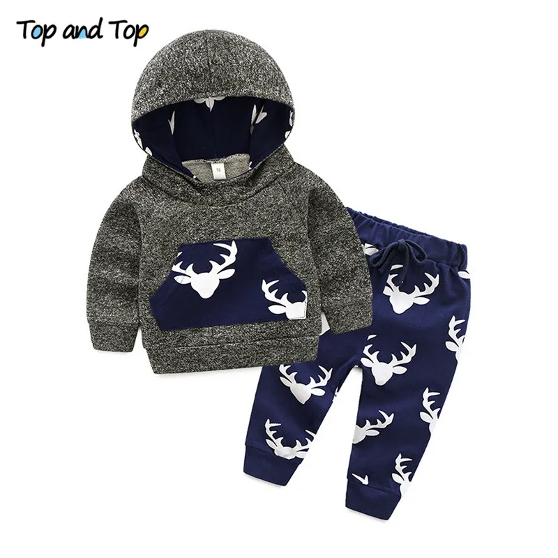 Top and Top 2Pcs/Set Adorable Autumn Newborn Baby Girls Boys Casual Hooded Clothes Sets Long Sleeve Sweatshirt+Jogger Pants Baby Clothing Set for boy Baby Clothing Set