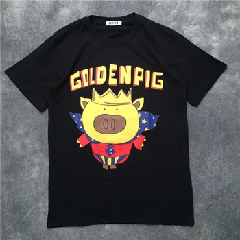 

New Novelty 2019 Men Golden pig Crown T Shirts T-Shirt Hip Hop Skateboard Street Cotton T-Shirts Tee Top kenye S-XXL #K30