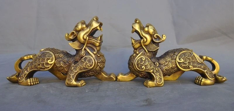 

Chinese Fengshui Brass Wealth Money Ruyi plutus Beast Pixiu brave troops Statue