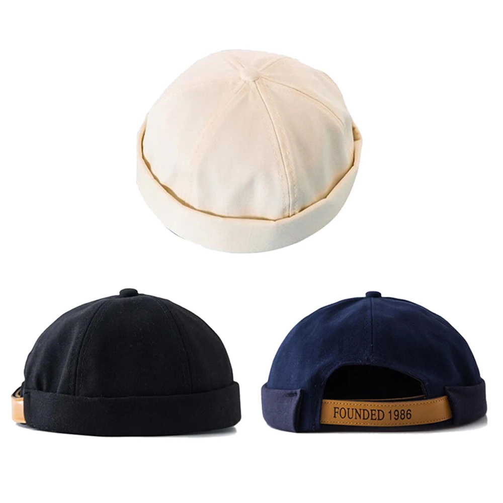 

56-58cm Retro Unisex Docker Sailor Biker Cap Men Adjustable Casual Brimless Skull Loop Beanie Hat 2019