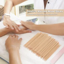 100 шт ногтей деревянные палочки для удаления кутикулы Wooden маникюрный педикюрный инструмент одноразовые