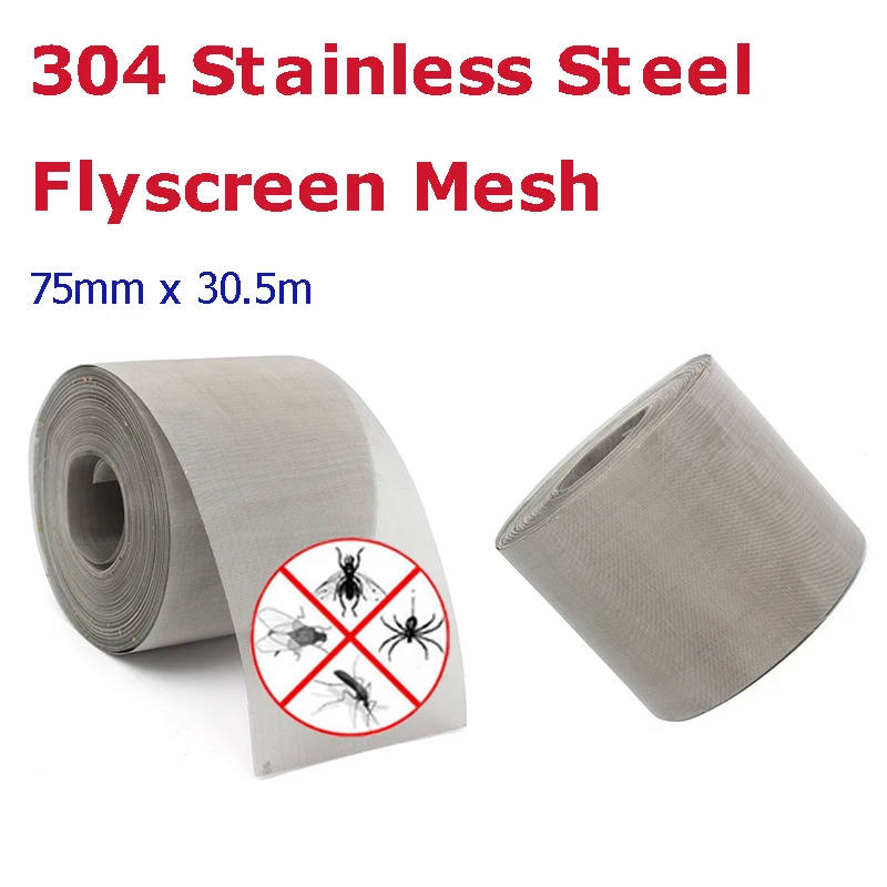 

75mmx30.5M Insect Sliver Gray Stainless Steel Soffit Vent FlyScreen Mesh Tools Kit Screen Filter Sheet Filtration Wire Filter