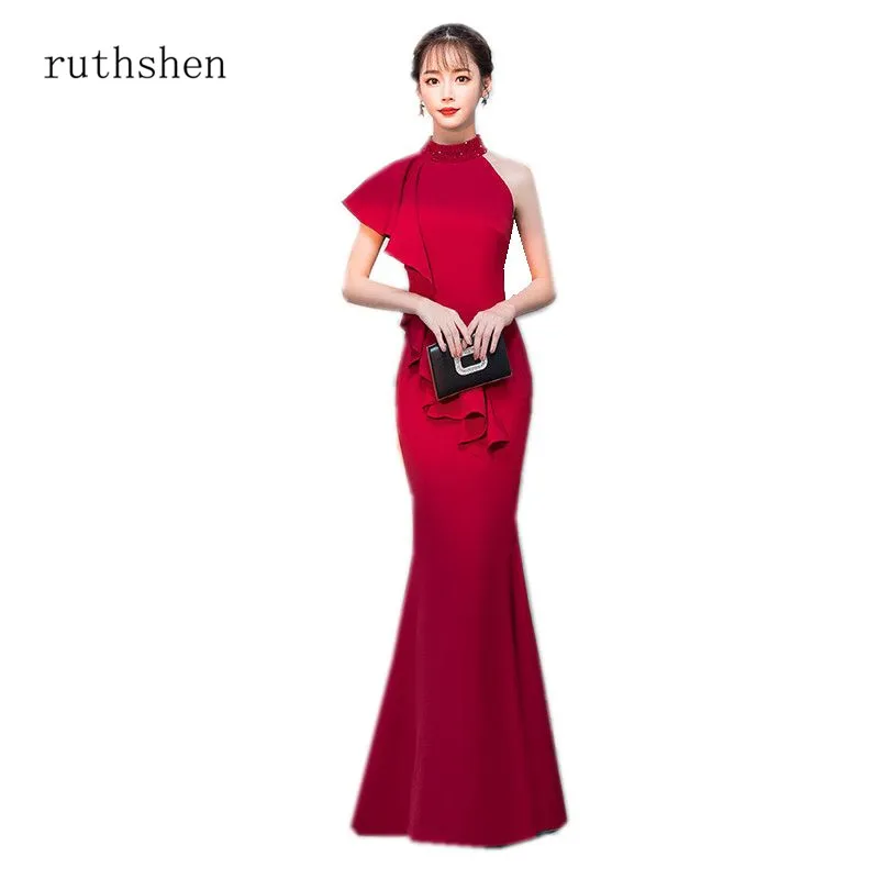 Ruthshen Дешевые Платья Vestidos De Festa Длинные вечерние платья русалки простые красные