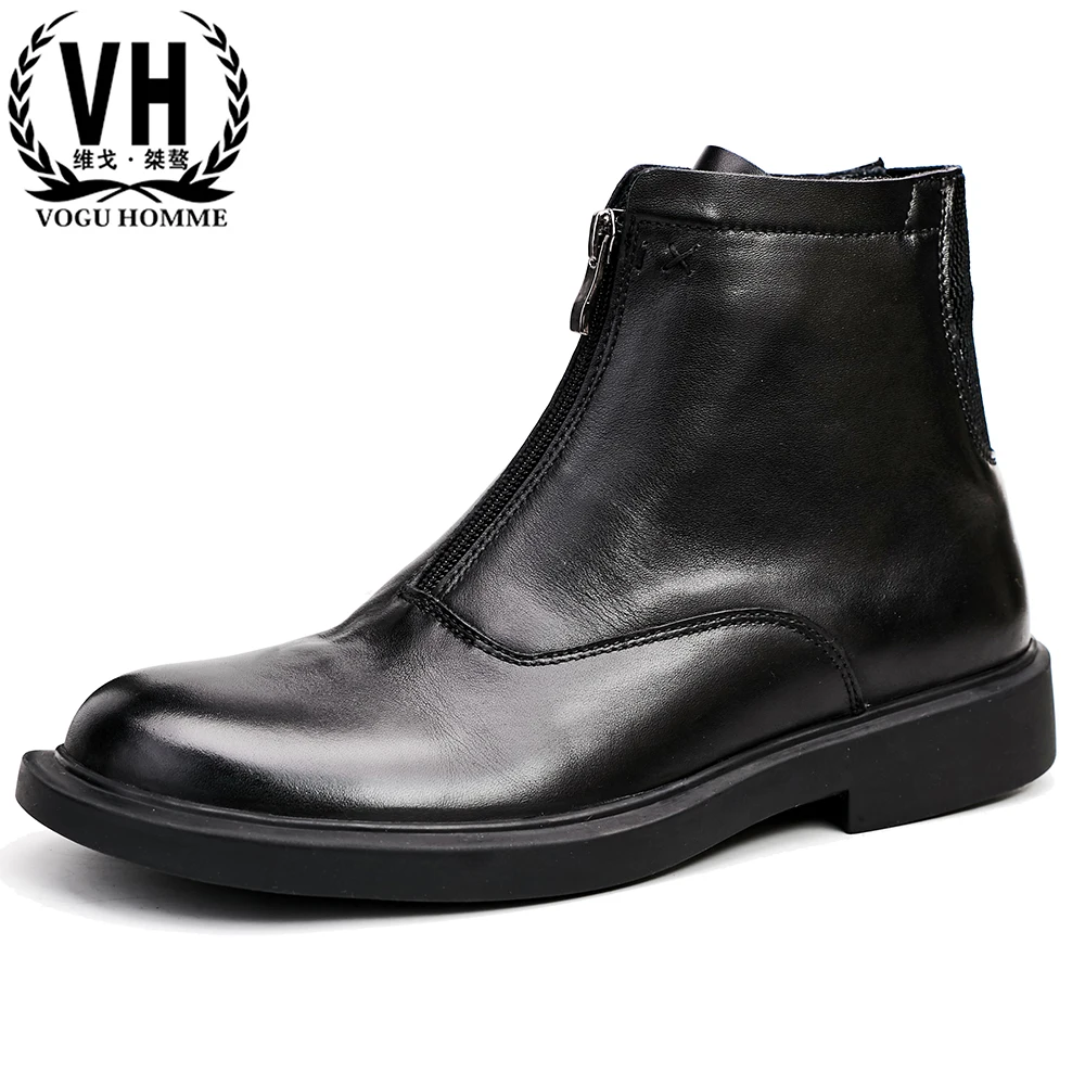 

Genuine Leather men's Riding boots British winter warm high-top shoes cowhide cashmere zipper chelsea boots mens dress boots