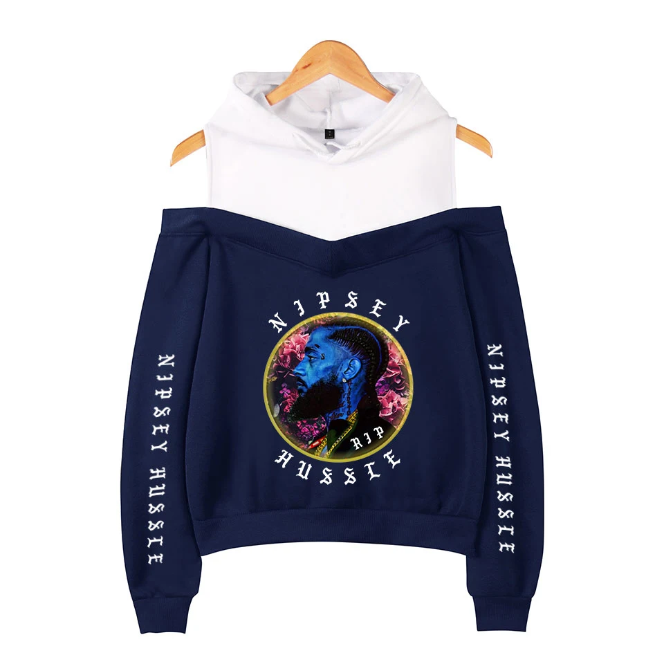 

R.I.P Nipsey Hussle Off-Shoulder Women Hoodie Hooded Sweatshirt Harajuku Winter Women's Hoodies Exposed Pullovers High Street