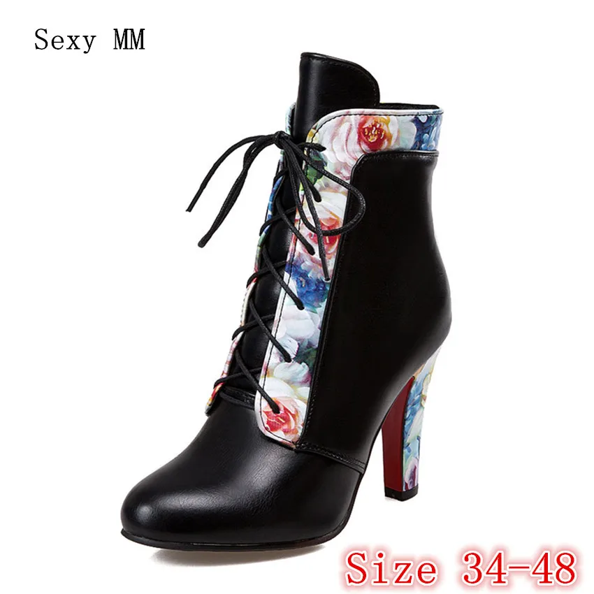 

Spring Autumn Women Ankle Boots Square High Heel Woman Short Boots Ladies Shoes botas Plus Size 34 - 40 41 42 43 44 45 46 47 48