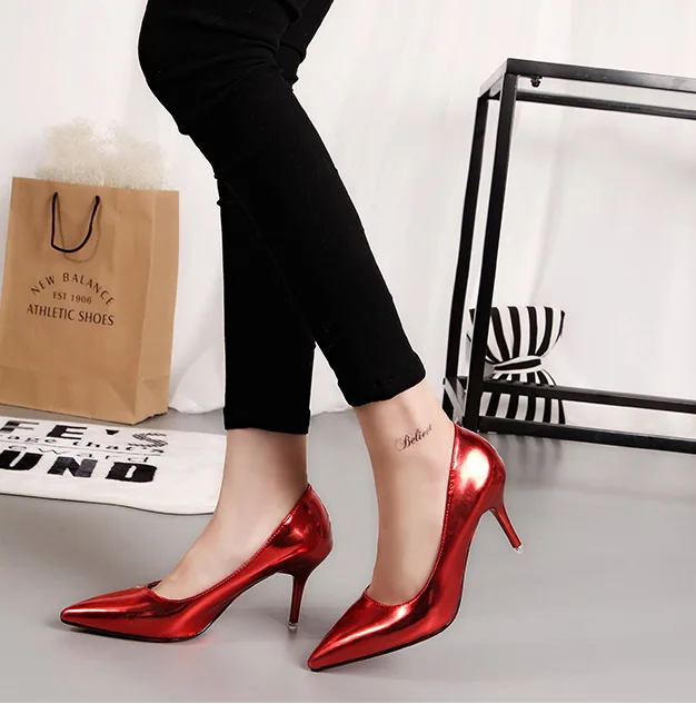 Free shipping, spring and autumn new fashion high quality patent leather women high heels, red