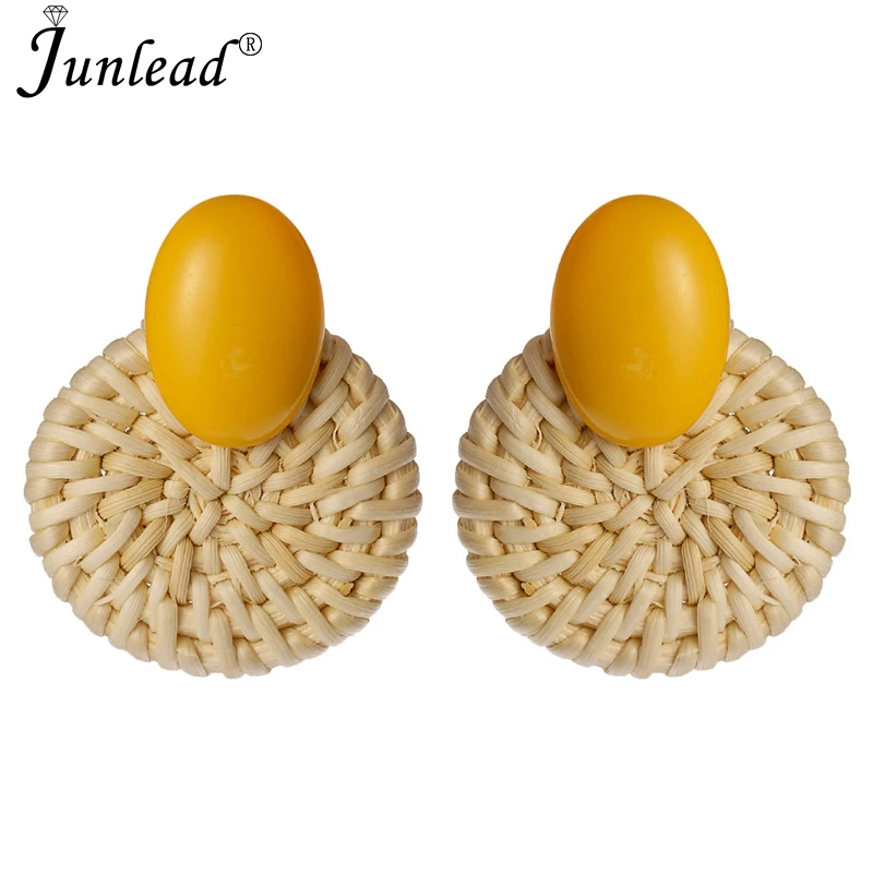 

Junlead New Handmade Drop Round Earrings For Women Wooden Straw Weave Rattan Wedding Party Gift Trendy Dangle Jewelry Wholesale