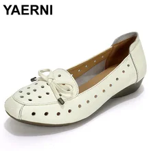 YAERNI Лето г. женские мягкие, удобные сандали туфли из натуральной кожи на плоской подошве из дышащего материала; Для женщин обувь мода мама сандалии