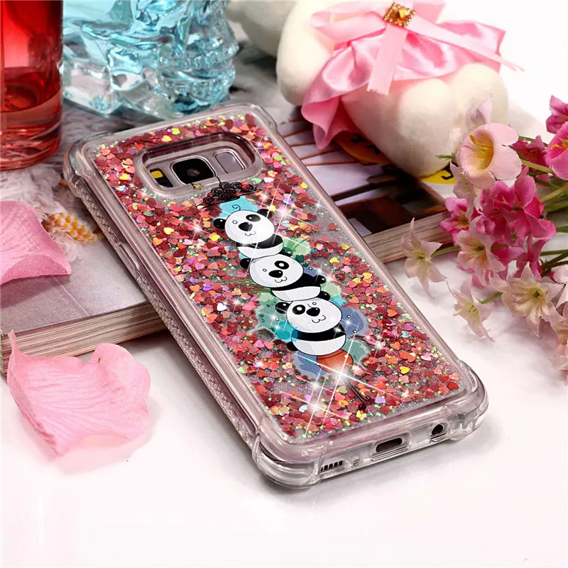 Liquid Case for Samsung Galaxy A6 A8 Plus 2018 S8 S9 Plus S6 S7 Edge Note8 Note9 S5 S6edge Glitter Love Silicone PC Full Cover (17)