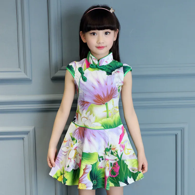 Платье для девочек в китайском стиле; повседневная детская одежда; элегантные вечерние платья в винтажном стиле для малышей; летнее платье для девочек; одежда для детей