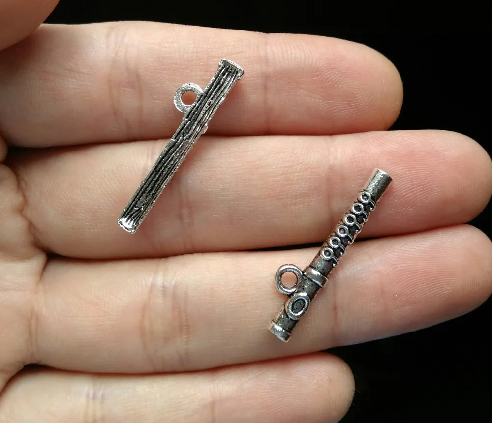 10 Pieces lot Flute music 7x29mm Silver Charms pendant Free Shipping Retro Jewelry For Bracelet Necklace