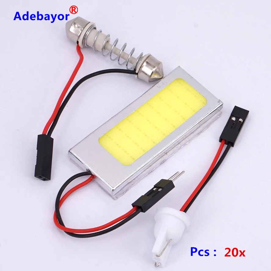 

10X Panel Reading Interior Light Adapter Dome T10 194 W5W Bulb LED Car COB 36 Chip Festoon 12V White with Aluminum Shell