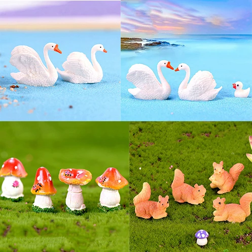 

Mini Resin Craft Lovers Swan Ladybug Mushroom Unicorn Squirre Lovers Micro Landscape Ornament Figurine fairy garden supplies