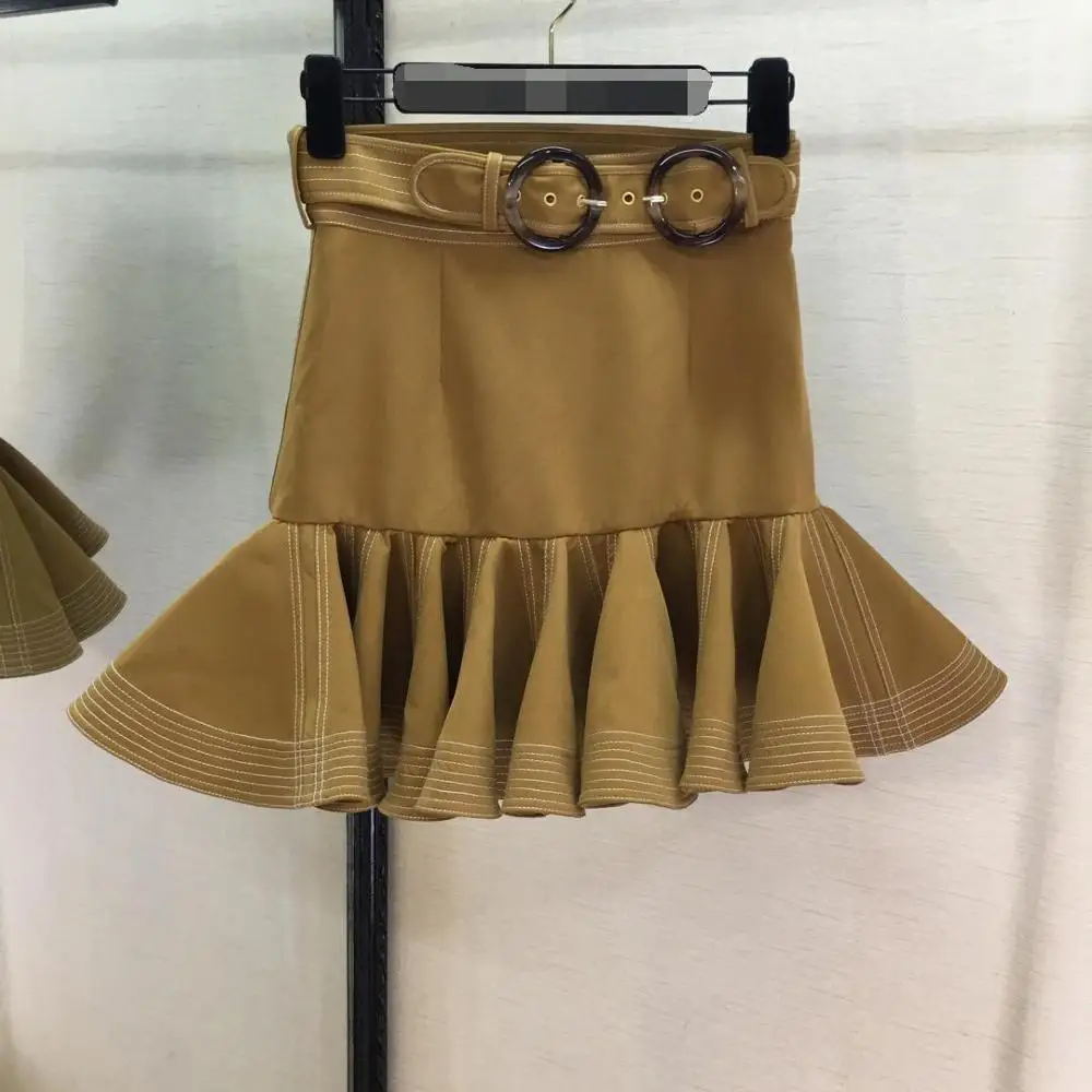 

2019 spring and summer new caramel ruffled mini skirt 0520