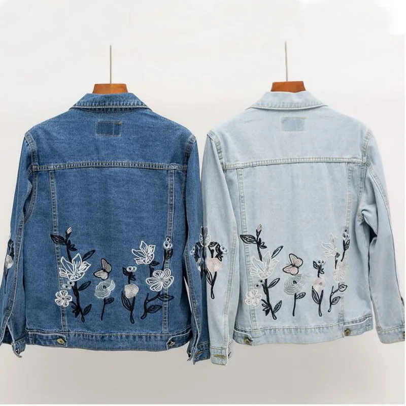 font b Women b font Flower Butterfly Embroidered Denim Short font b Jacket b font