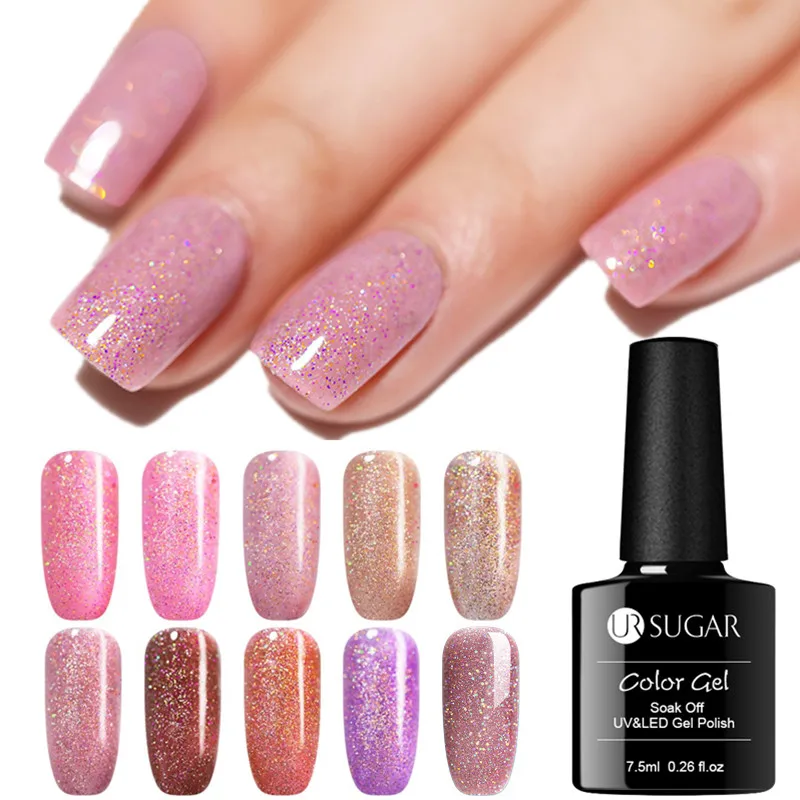 UR SUGAR Holographic Nail Gel Polish Shining Glitter Laser Soak Off UV ...