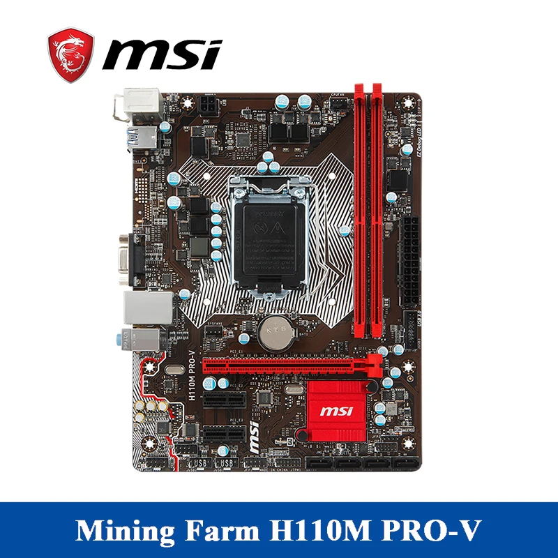Motherboard H110M PRO-V msi 32G 2133MHz Intel H110 Chipset 4*SATA 6Bb/s PCI USB3.1/2.0 DVI-D/VGA 1920*1200@50Hz for Mining 1151 |