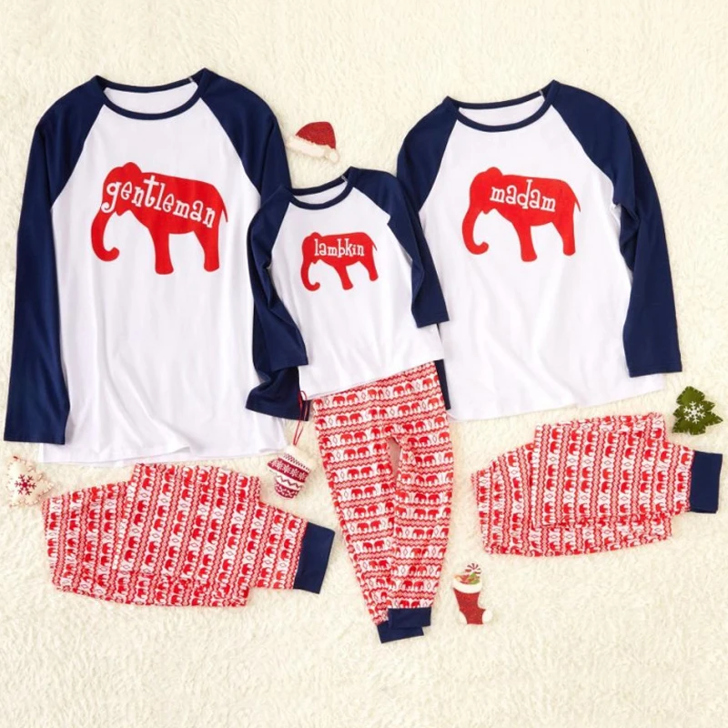 Рождественские пижамы для всей семьи; пижамный комплект С Рисунком Слона; Семейный комплект; Семейные рождественские пижамы; Семейные комплекты