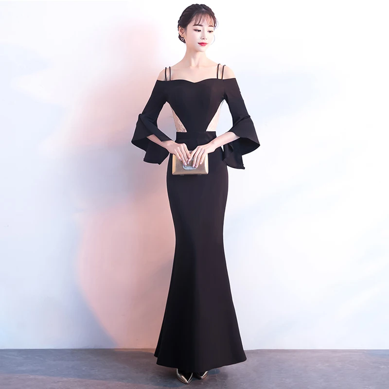 Proms Gratuating Femmes Longue Courroie Soirées Nouvelles De 2018 Up Gala Robes A59 Lacet Cérémonie Date Noir Parti Élégant Spaghetti Robe Pour YSn7xv0
