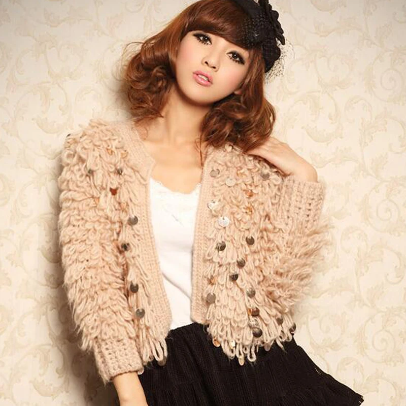 

European American sequins sweater women sticks jacket knitted cardigan female coat knitting sweater