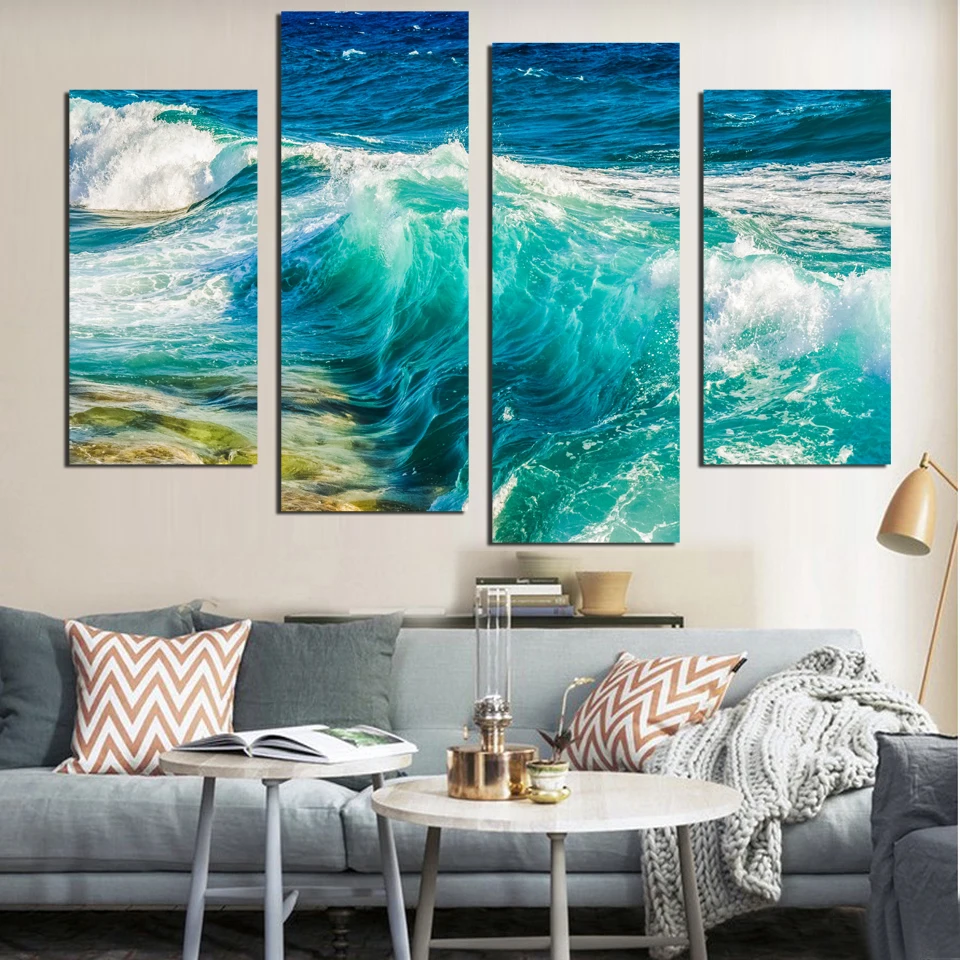 4 panel canvas art sea view painting wall art home decoration for