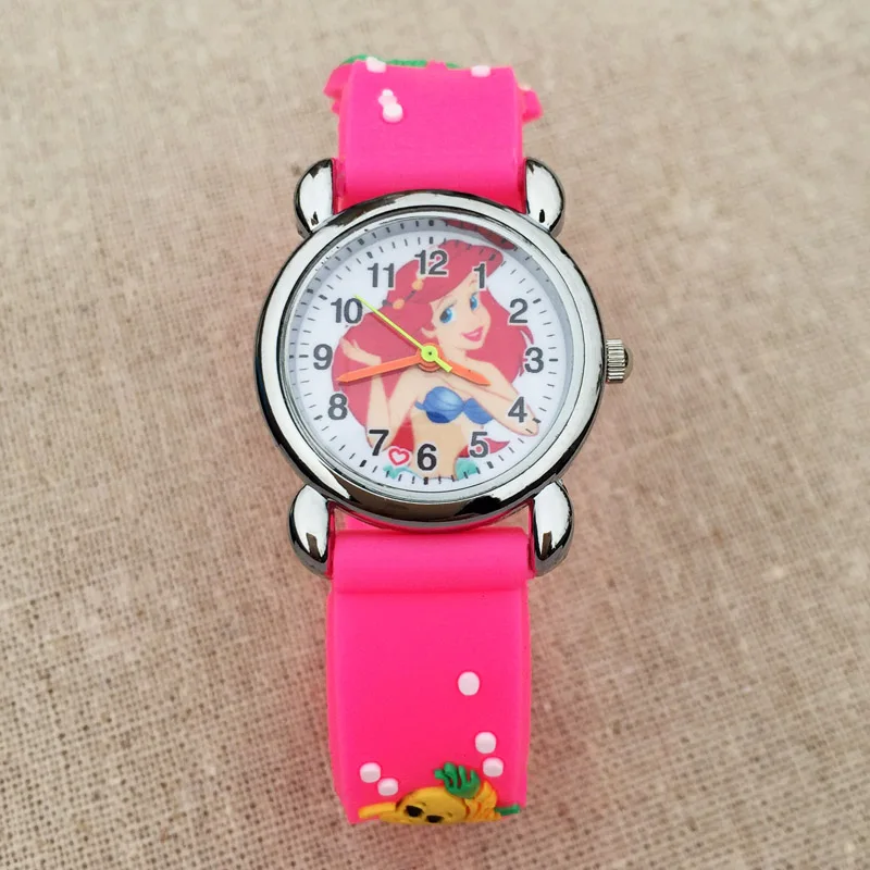 Детские часы с милым рисунком Русалочки, кварцевые 3D Силиконовые наручные часы с 3D ремешком 03 - Цвет: Rose