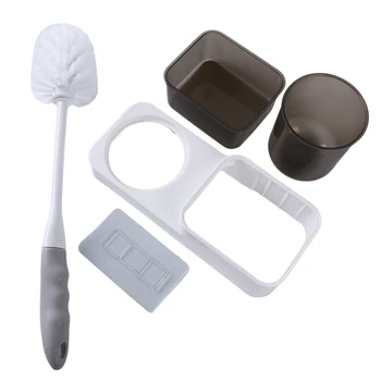

White Bathroom ABS Toilet Cleaning Brush Set Free Punching Wall Mounted Toilet Brush Holder Long Handle Cleaning Brush Set