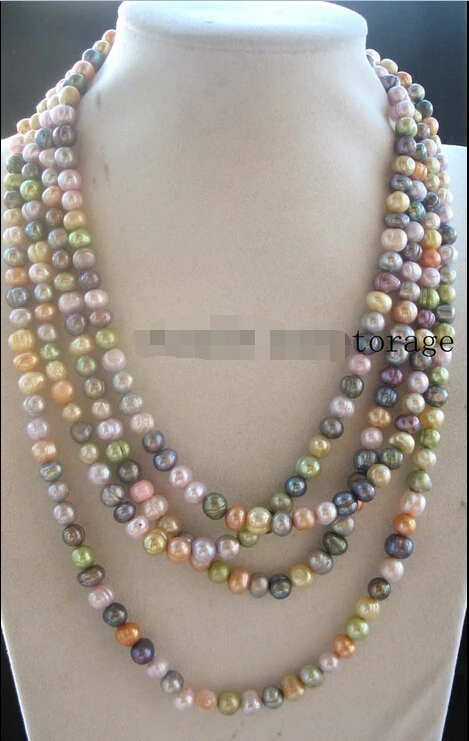 

freshwater pearl multicolor round 7-8mm necklace 80" (A0423)