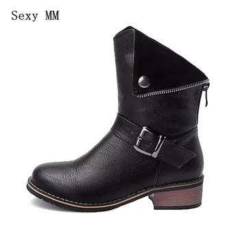 

Spring Autumn Women Low Heel Mid-Calf Boots Shoes Woman Short Boots botas femininas Plus Size 34-40.41,42,43 High Quality