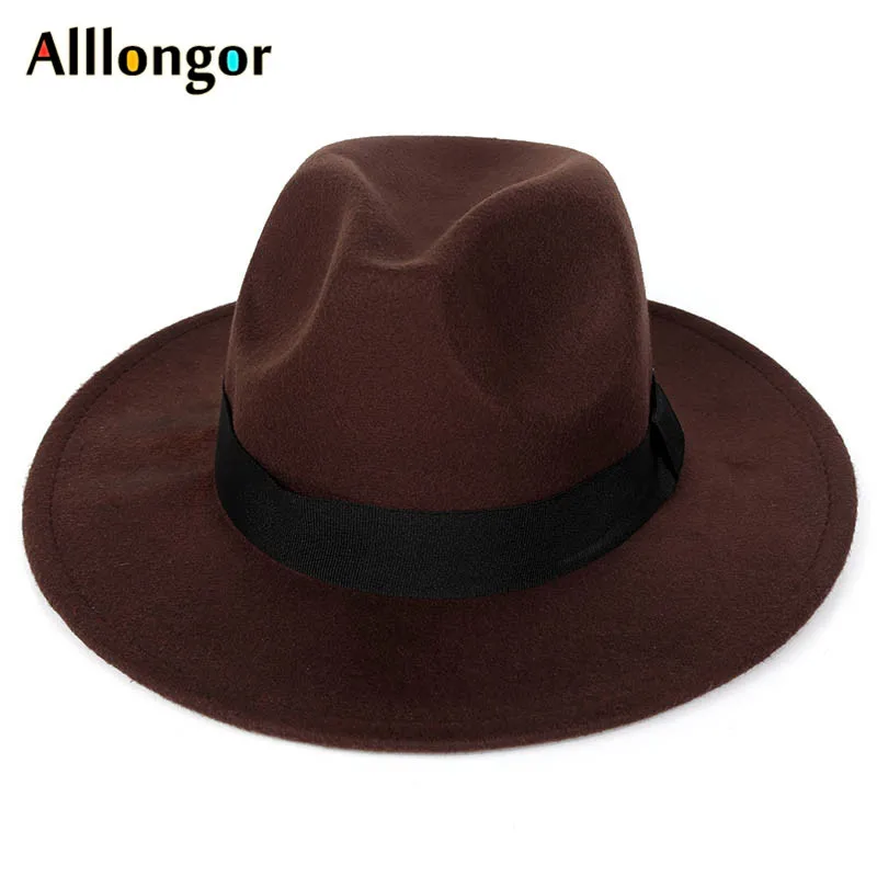 Осенняя шляпа для женщин унисекс Зимняя шляпа фетровая шляпа мужская шляпа с широкими полями Джаз Шляпа с поясом шапки винтажные фетровые шляпы котелок черный красный - Цвет: color 5
